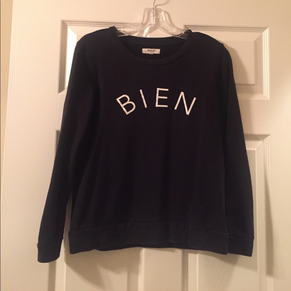 Madewell Navy Blue 'BIEN' Crewneck Sweatshirt